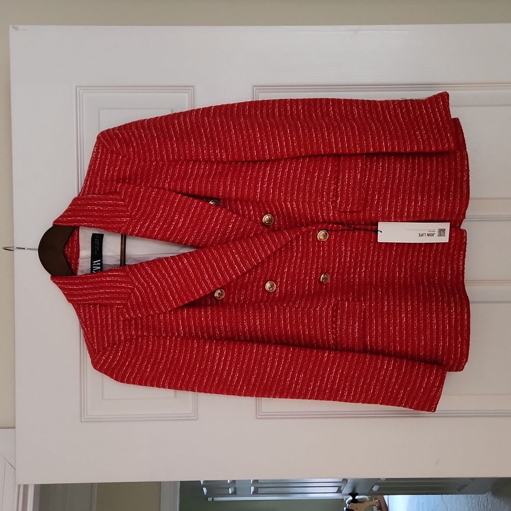 Zara Red Textured Blazer Size S